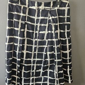 LOFT Black and White Grid A-Line Skirt